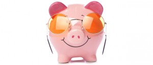 Piggy bank wearing retro sunglasses studio cutout